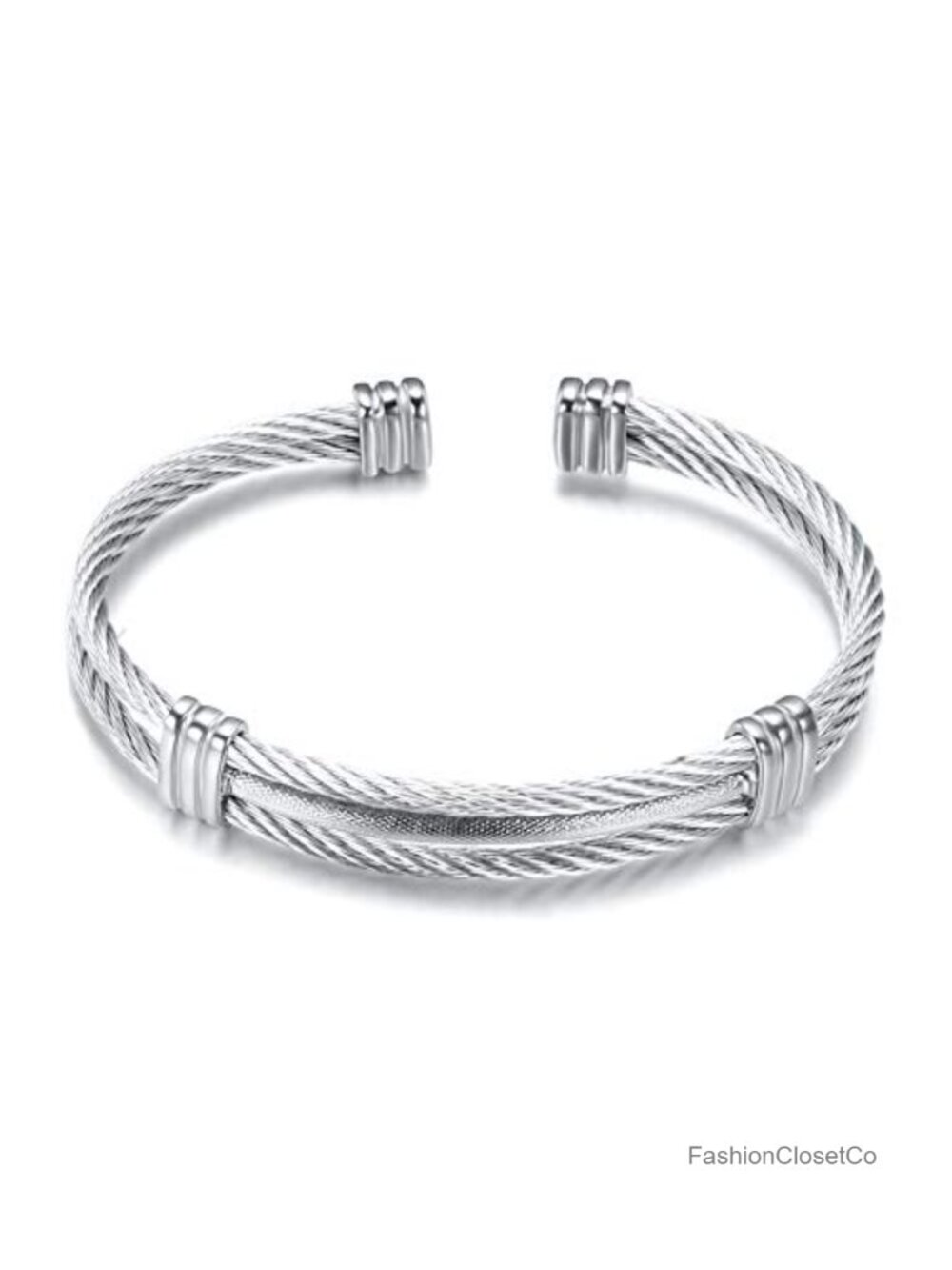 Cable Wire Twisted Cuff Bangle Bracelet Stainless Steel Jewelry Women